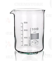 Склянка низька скляна, Н-1-1000 ТС, 1000 мл із носиком і друкованою шкалою. Україна