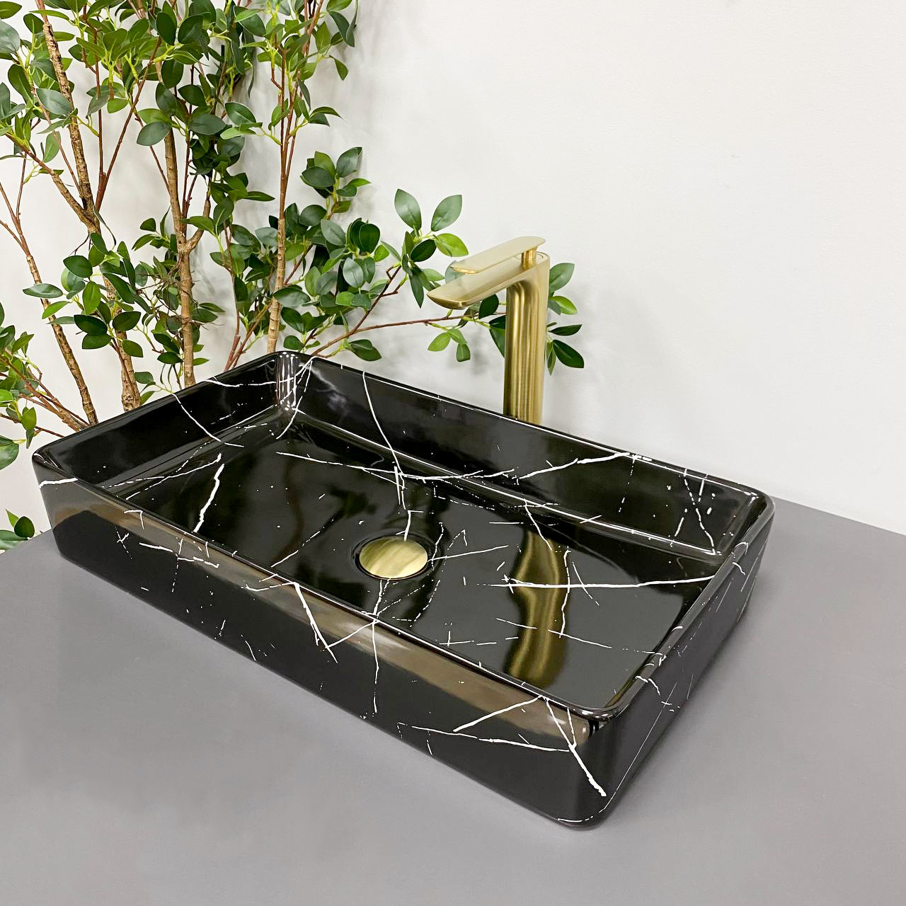 Умивальник (раковина) VBI TRIEST BLACK MARMO GLOSSY накладний