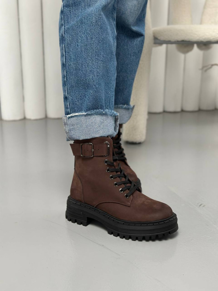 Черевики жіночі з нубуку шоколадного кольору демісезонні, фото 1