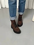 Черевики жіночі з нубуку шоколадного кольору демісезонні, фото 2