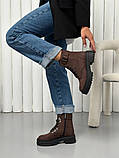 Черевики жіночі з нубуку шоколадного кольору демісезонні, фото 3