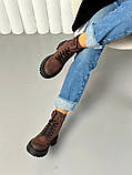 Черевики жіночі з нубуку шоколадного кольору демісезонні, фото 4