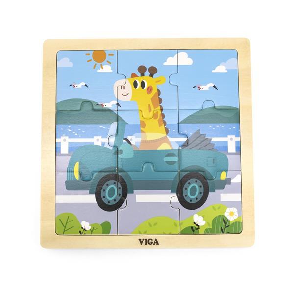 Дерев'яний пазл Viga Toys "Автомобіль з жирафою" на 9 елементів