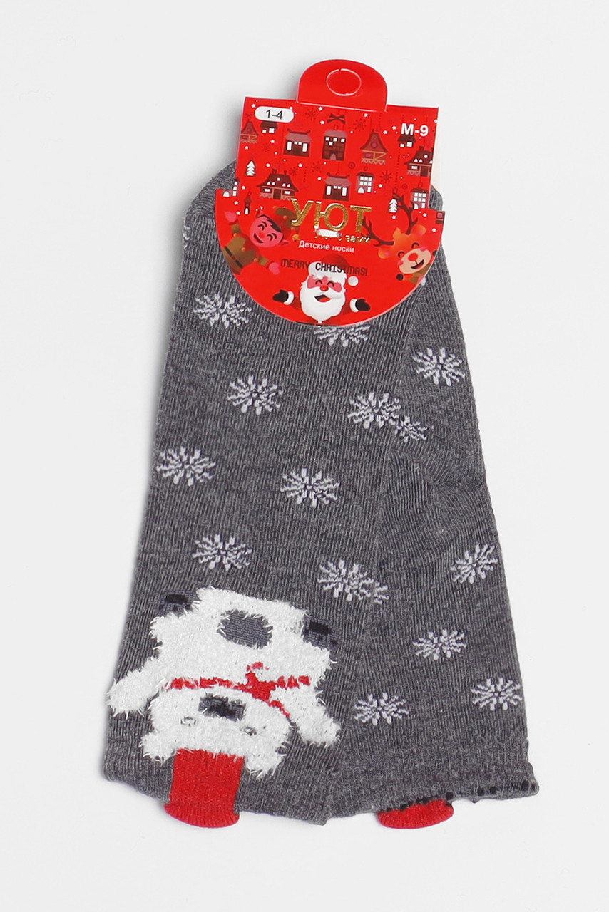 Шкарпетки дитячі з новорічним принтом сірого кольору р.1-4 190989S, фото 1