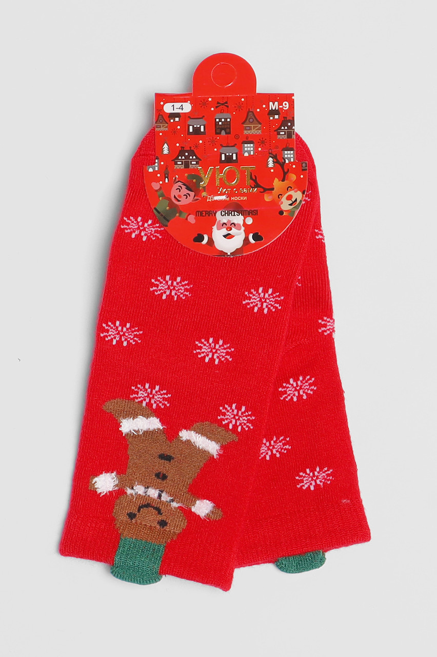 Шкарпетки дитячі з новорічним принтом червоного кольору р.1-4 190990S, фото 1