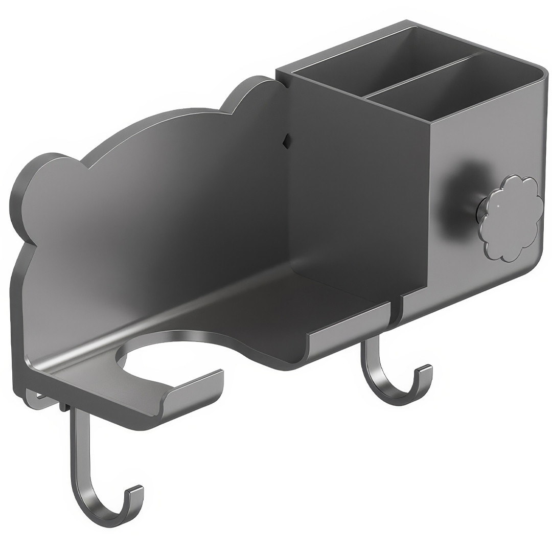 Настінний тримач для фена та аксесуарів Storage Shelf AND-74-20 Сірий Підставка для фена з органайзером