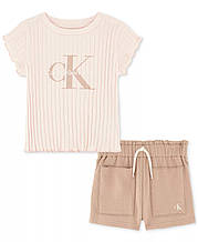 Дитячий костюм Calvin Klein футболка та шорти 1159815376 (Коричневий/Рожевий 12M)