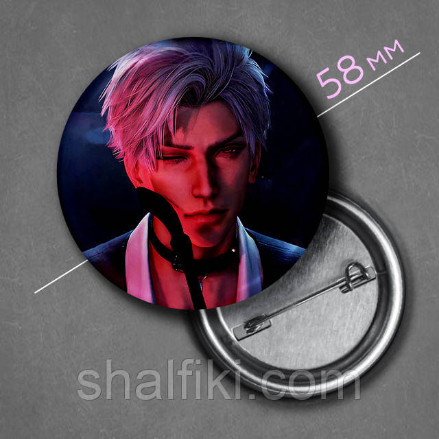 "Сілус / Sylus (Кохання та Глибокий космос / Love and deepspace)" значок круглий на булавці Ø58 мм, фото 1