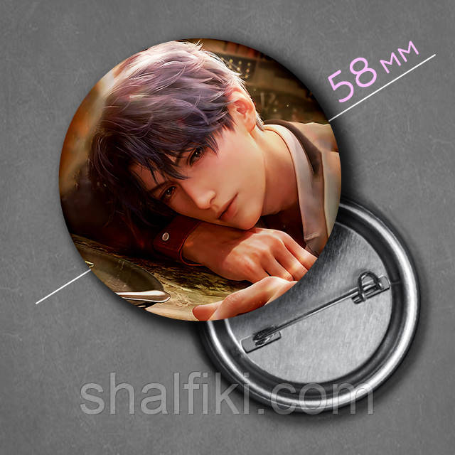 "Рафаель / Rafayel (Кохання та Глибокий космос / Love and deepspace)" значок круглий на булавці Ø58 мм, фото 1