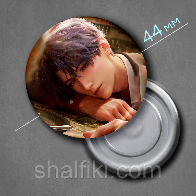 "Рафаель / Rafayel (Кохання та Глибокий космос / Love and deepspace)" магніт круглий Ø44 мм, фото 1