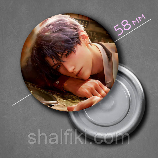 "Рафаель / Rafayel (Кохання та Глибокий космос / Love and deepspace)" магніт круглий Ø58 мм, фото 1