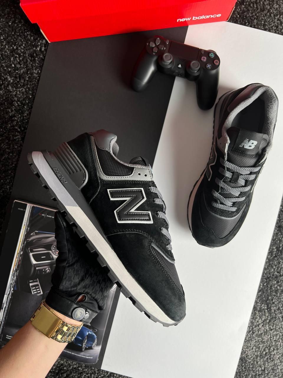 Чоловічі кросівки New Balance 574 Black White, кеди замша водонепроникний текстиль чорні. Чоловіче взуття
