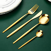 Набір столових приладів з 4 предметів, стильні золотисті прибори з нержавіючої сталі