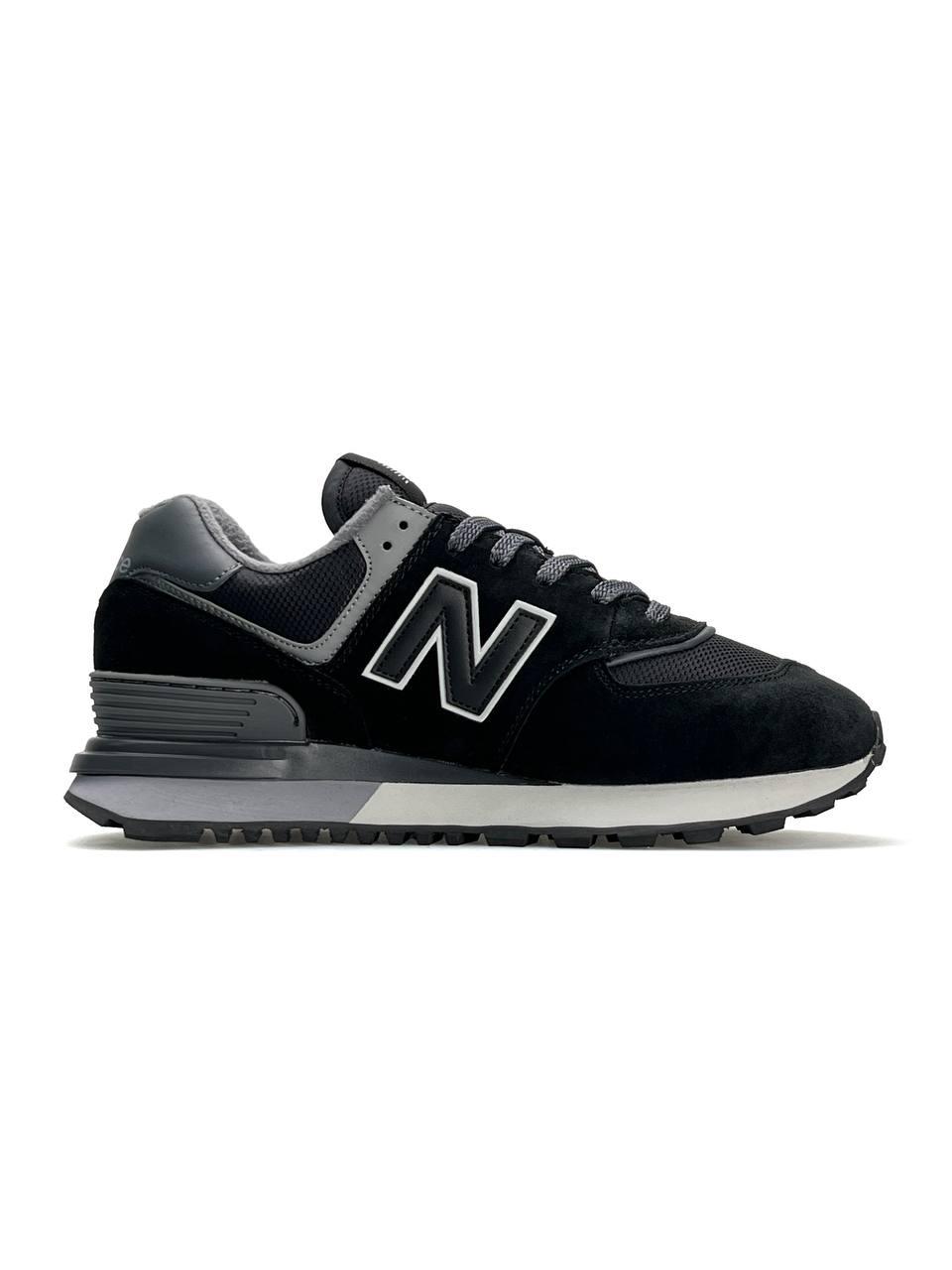 Чоловічі кросівки New Balance 574 Black White, кеди замша водонепроникний текстиль чорні 41