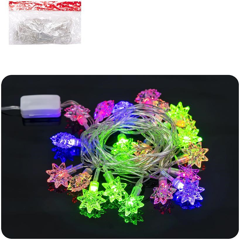 Гирлянда електрична LED 20шт. 3,5м. Зірки об'ємні мультиколір RJ-15