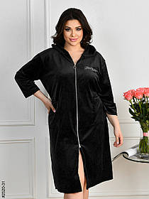 2520-31 Халат жіночий на блискавці з поясом велюр батал (3 од: 52-54,56-58,60-62)