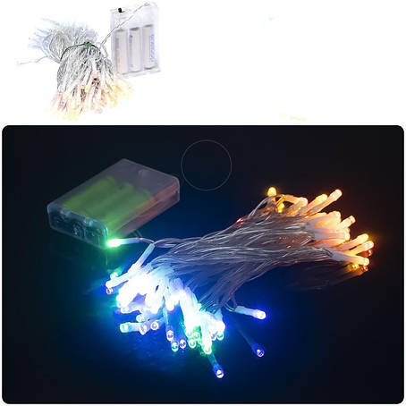 Гирлянда LED на 3-х батарейках 50ламп 6м. мультиколір RJ-07, фото 1