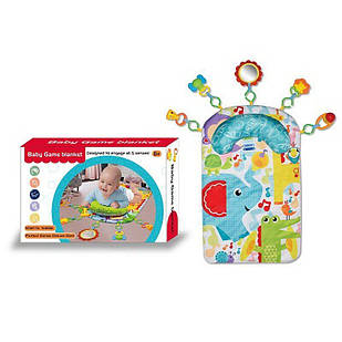 Розвиваючий дитячий килимок  з брязкальцями H 601 м'який, подушка-підгрудник, 5 підвісок