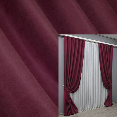 Комплект штор (2шт. 1,5х2,9м.) із тканини нубук однотонний, Туреччина. Колір бордовий. Код 1518ш 33-0394
