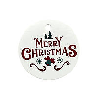 Бірка кругла "Мerry Cristmas" Ø45 мм (10 шт), зелено-червона
