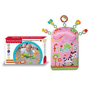 Розвиваючий дитячий килимок  з брязкальцями H 602 м'який, подушка-підгрудник, 5 підвісок