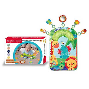 Розвиваючий дитячий килимок  з брязкальцями H 603 м'який, подушка-підгрудник, 5 підвісок