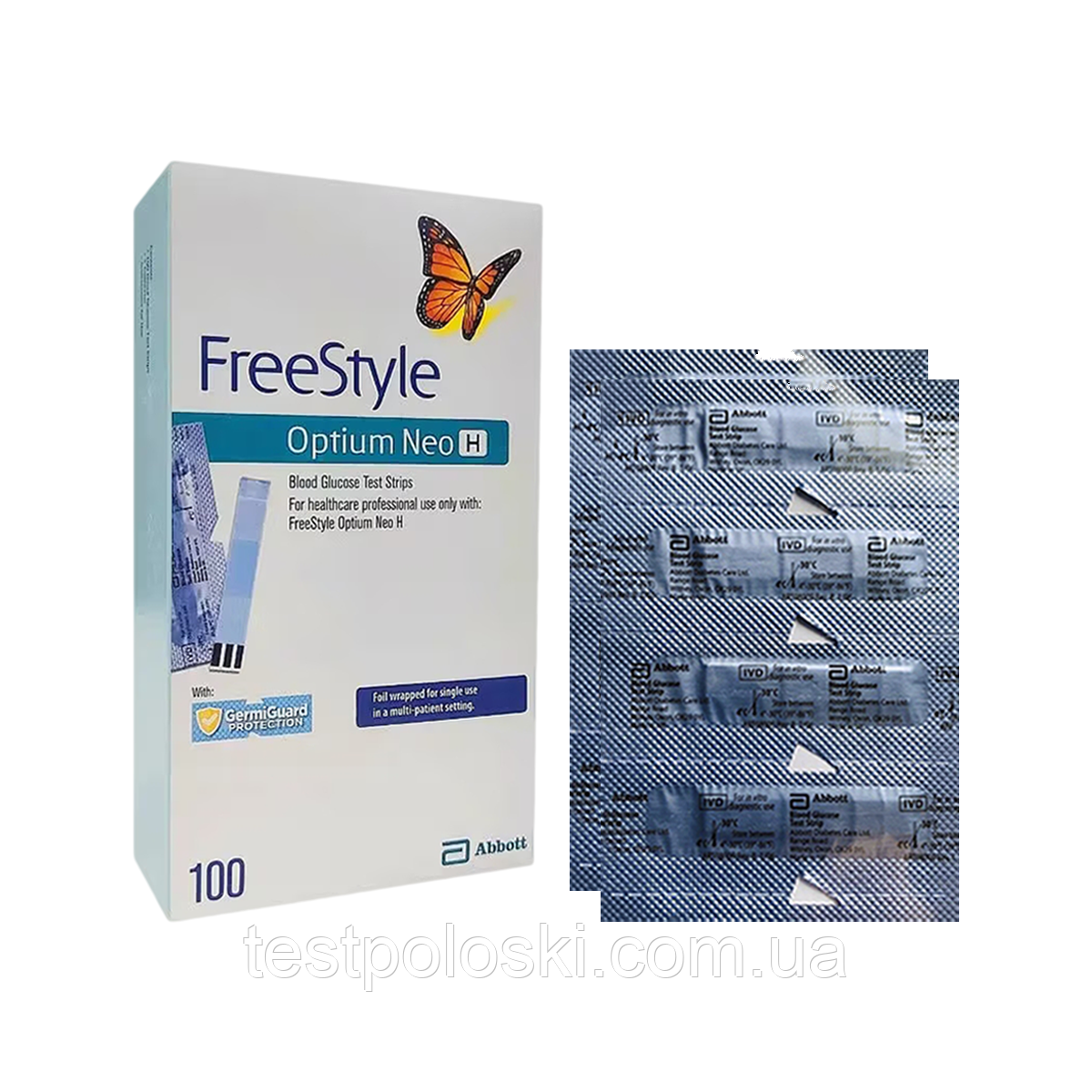 Тест смужки Фрі Стайл Оптіум Нео Н 100 шт. (FreeStyle Optium Neo H)/200 штук, фото 1