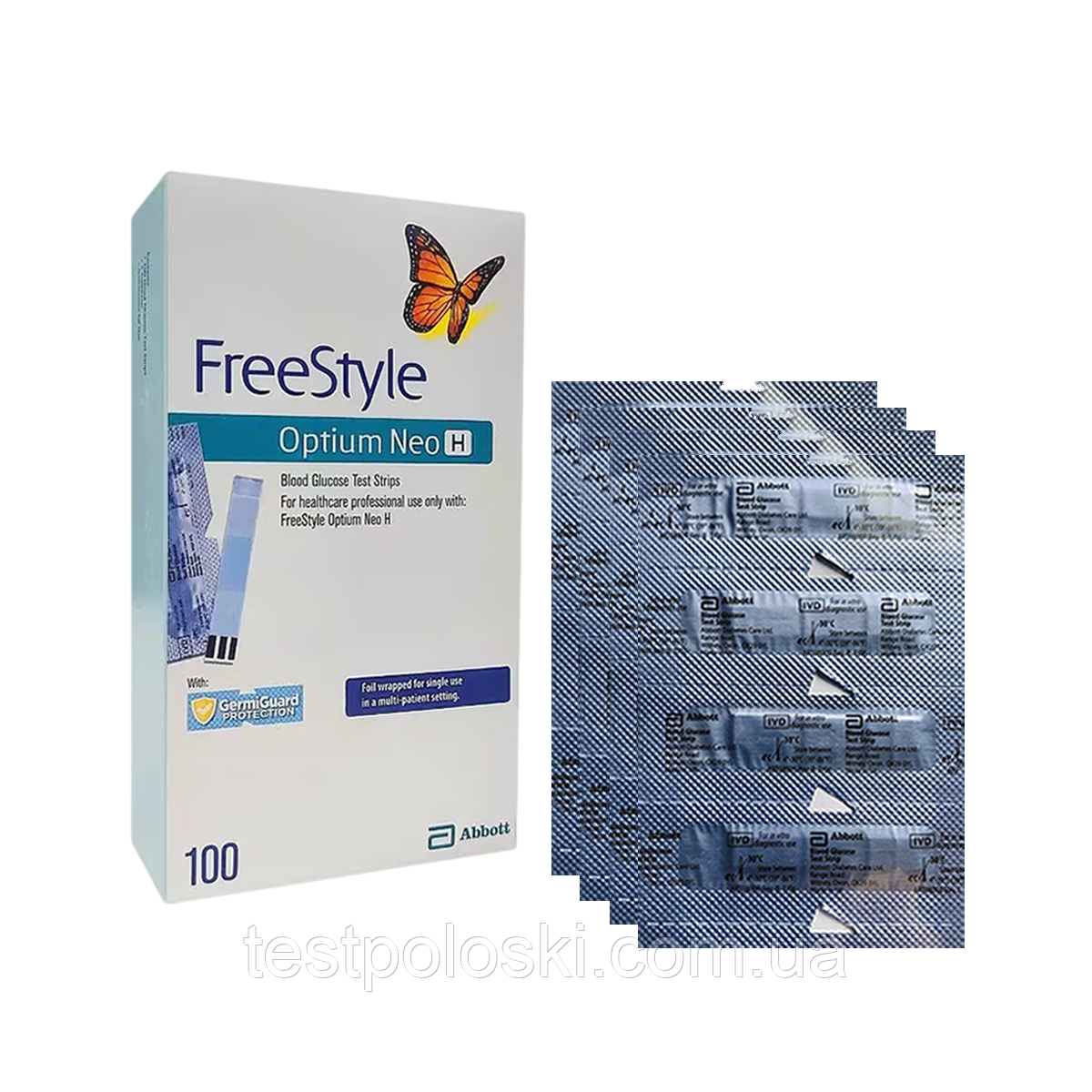 Тест смужки Фрі Стайл Оптіум Нео Н 100 шт. (FreeStyle Optium Neo H)/400 штук