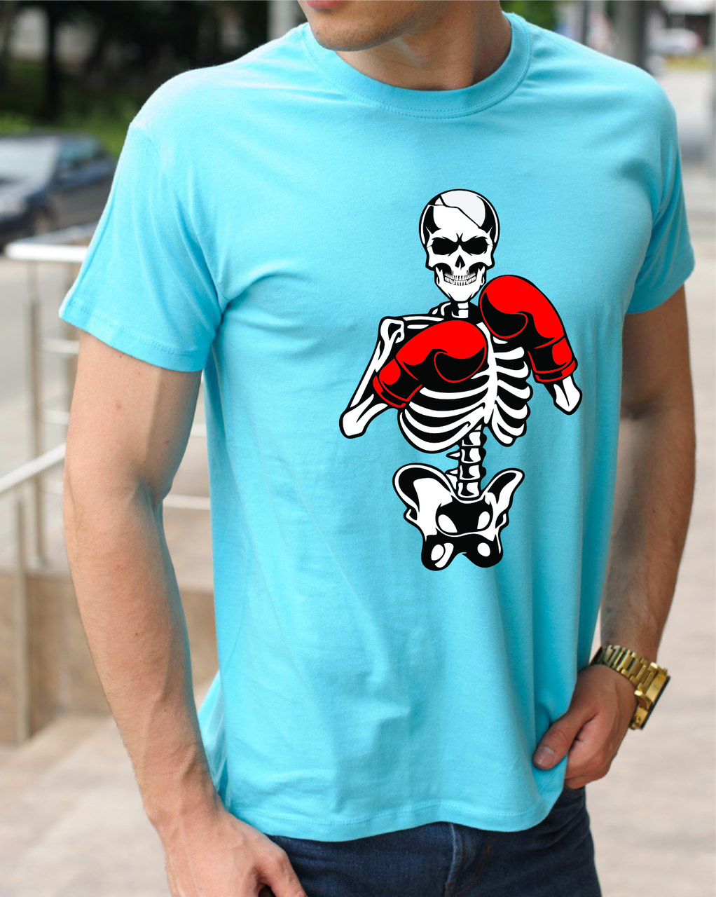 Футболка бавовняна для боксу та єдиноборств, футболка Скелет-боксер ,одяг боксерською тематикою розмір S, фото 1
