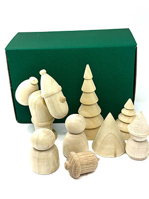 Набір новорічних дерев'яних заготовок для творчості / Дерев'яна заготовка під розпис і декупаж новорічна