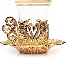 Чашка армуд турецька для чаю з блюдцем 100 мл Золото склянка з ручкою