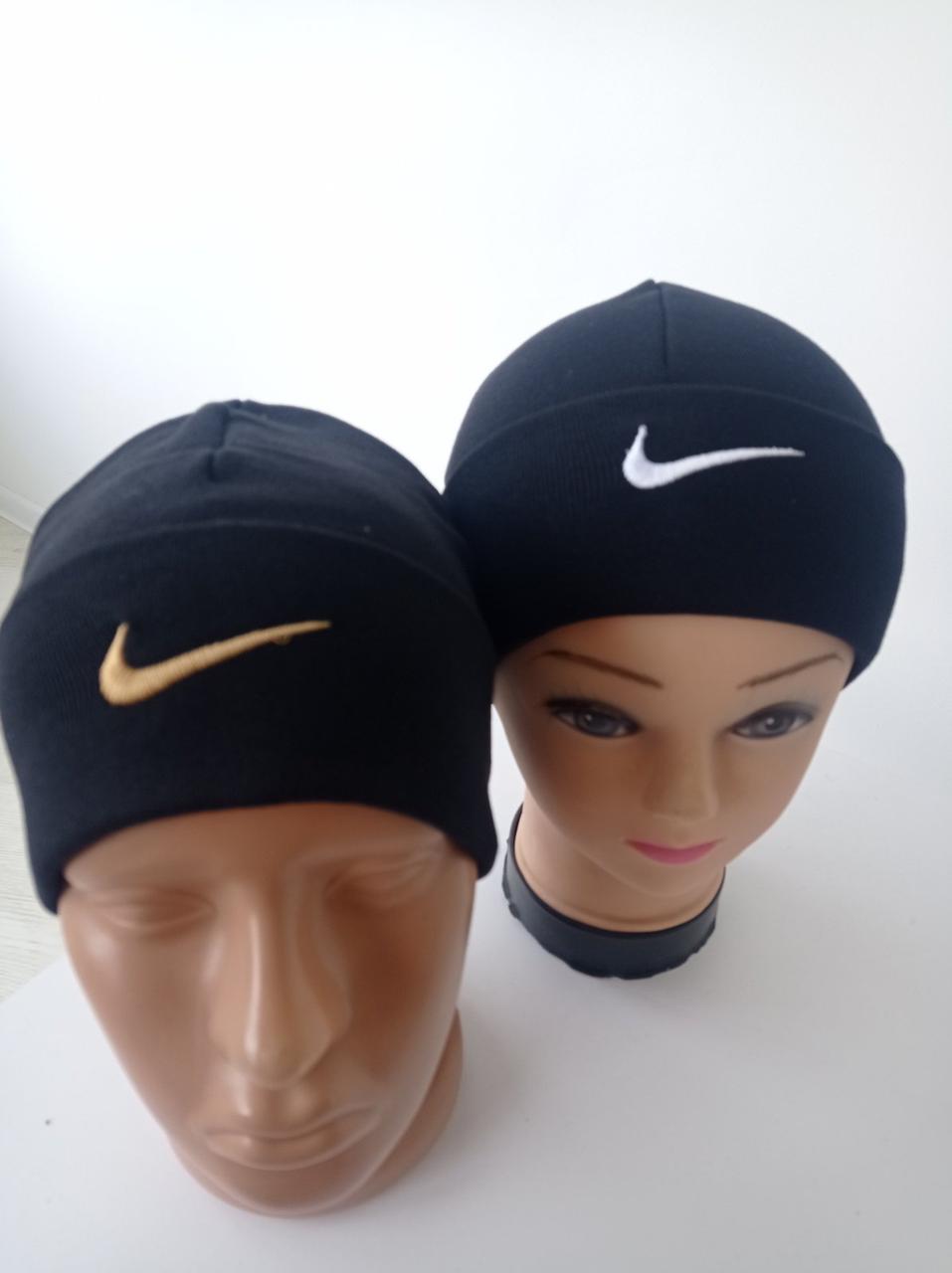 Шапка класична універсальна тонка з відворотом NIKE, рібана з начосом ЧОРНИЙ