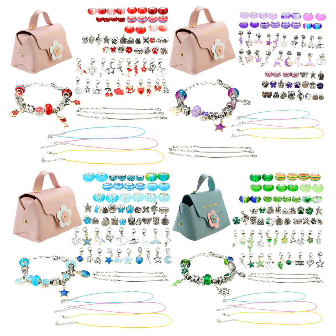 Набір аксесуарів для дівчаток B4343 типу Пандора, 4 види, в подарунковій упаковці валіза 12 см, фото 1