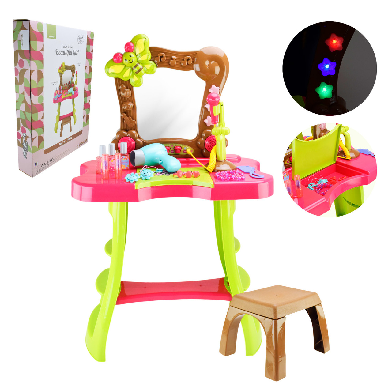 Набір стилістів 661-135 з трюмо, мікрофоном та феном на батарейках зі світлом та звуком, фото 1