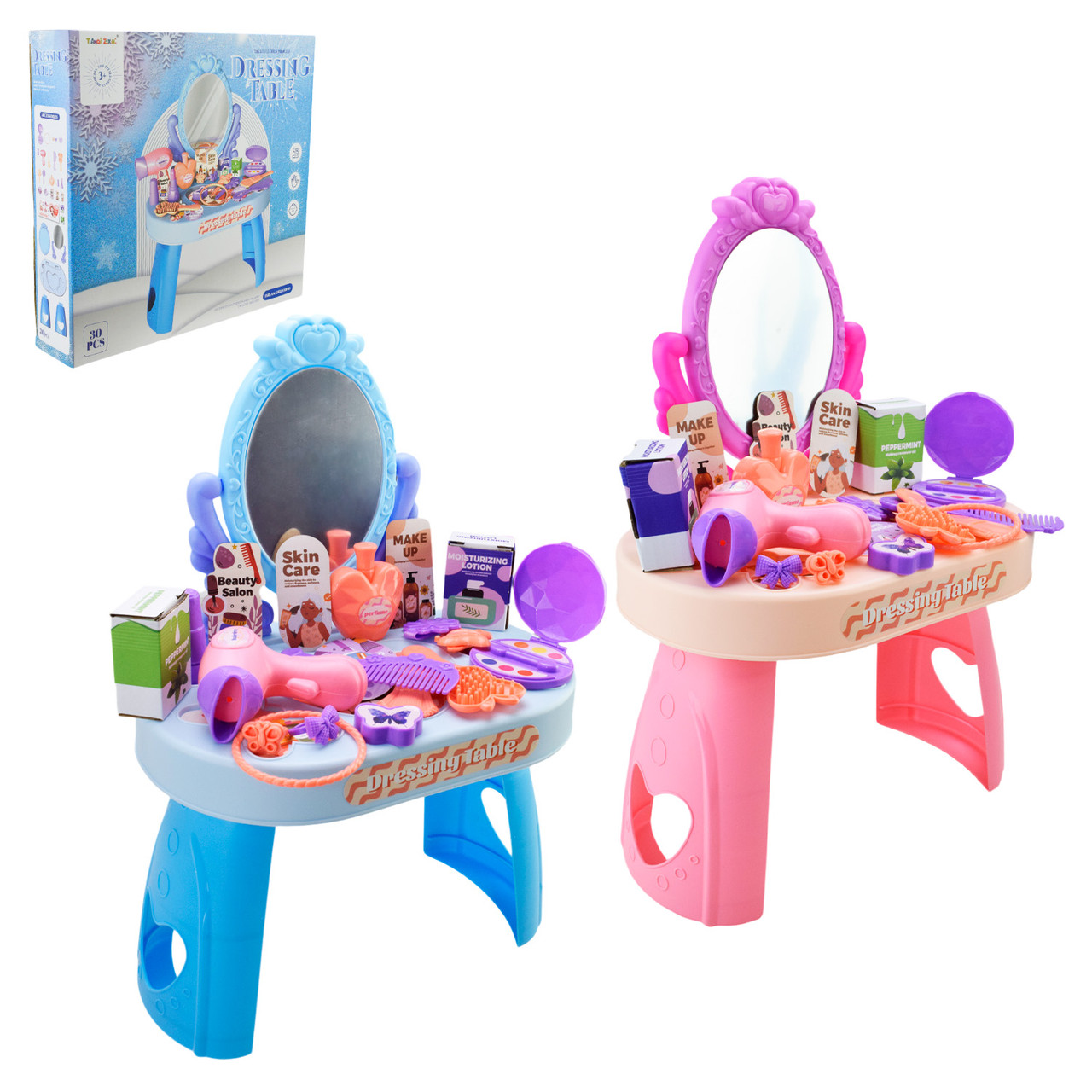 Набір стиліста 9222/9224 Трюмо з дзеркалом і феном, 30 аксесуарів, іграшкова косметика, мікс кольорів, фото 1