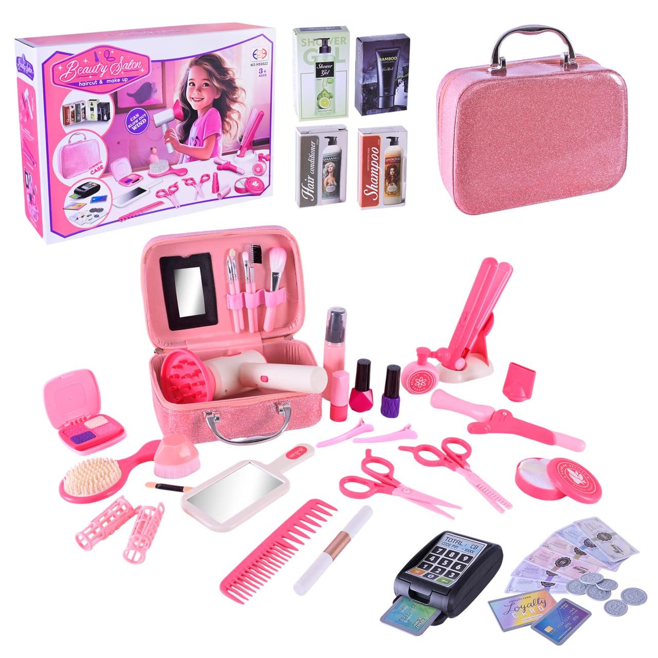 Ігровий перукарський набір HS6622 на батарейках, зі світлом, звуком та феном з обдуванням, фото 1