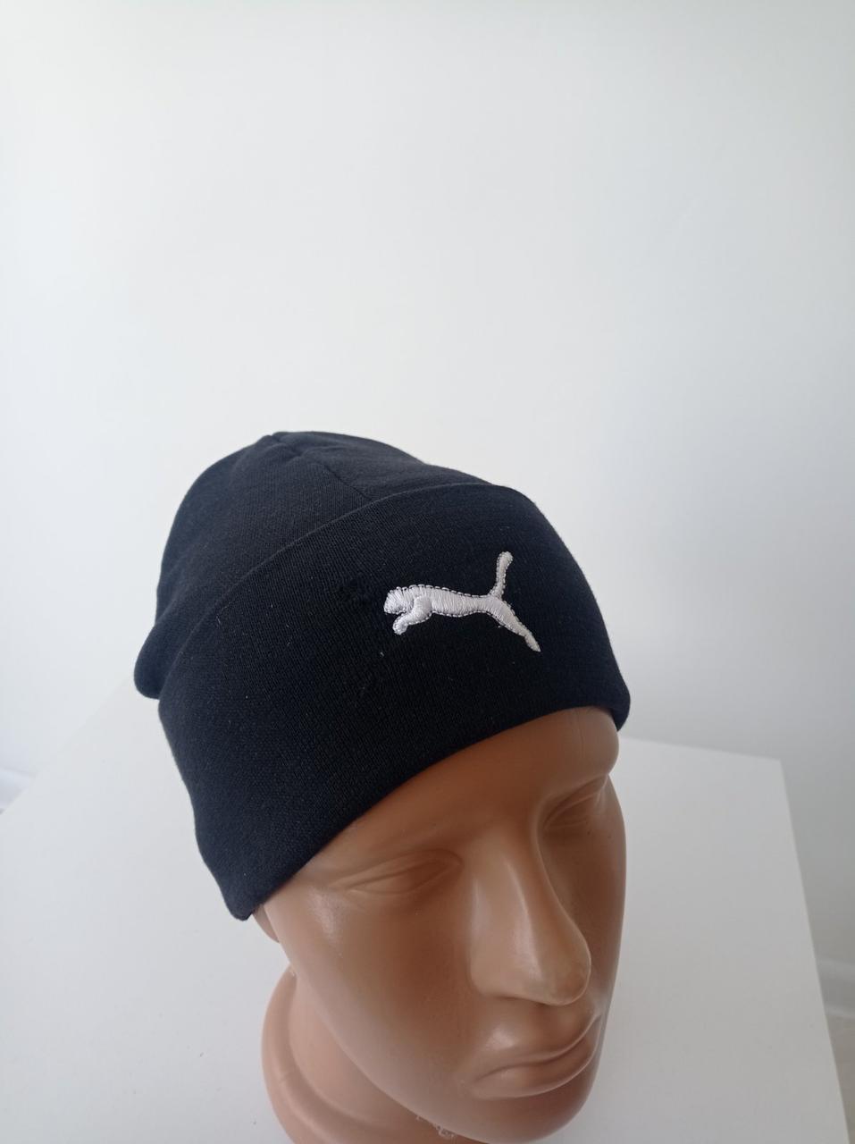 Шапка класична універсальна тонка з відворотом PUMA, рібана з начосом ЧОРНИЙ