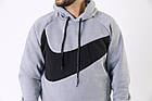 Чоловічий зимовий спортивний костюм Nike Big Swoosh сірий з капюшоном Комплект Найк Худі + Штани на флісі, фото 5