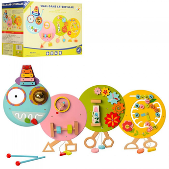 Дерев'яна розвиваюча гра, БІЗИБОРД "Гусениця", 104*39см,  MSN17079