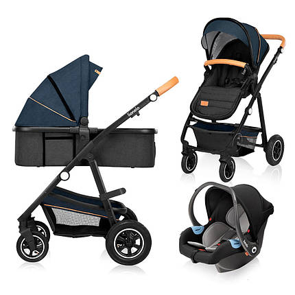 Коляска універсальна 3в1 Lionelo Amber Navy Blue Синя, фото 1