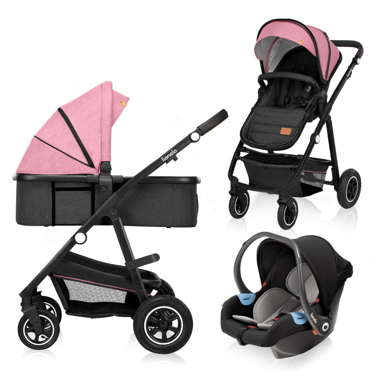 Коляска універсальна 3в1 Lionelo Amber Pink Rose Рожева