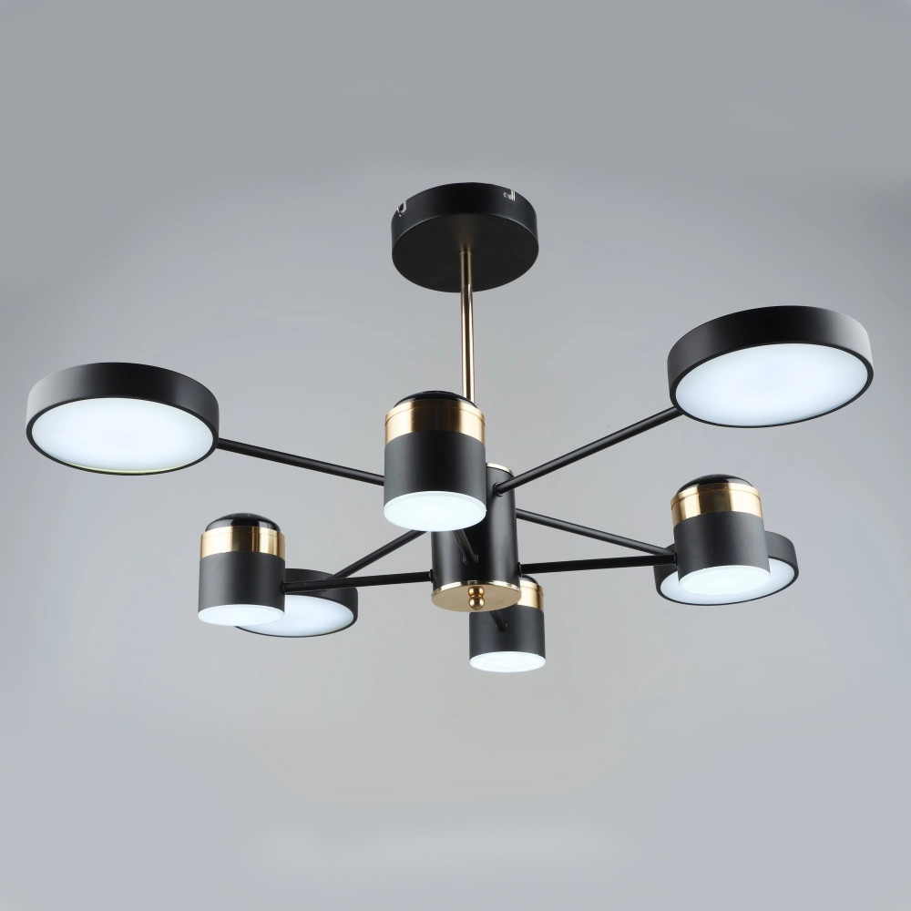 Чорна Led-люстра Sirius B із золотими акцентами, 240W, 8 плафонів, до 20 м² Sirius B YH1102/4+4 BK+FGD, фото 1