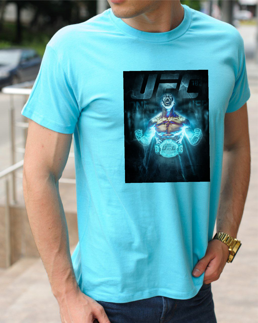 Футболка бавовняна для боксу та єдиноборств з принтом Джон Джонс,одяг боксерською тематикою розмір S, фото 1