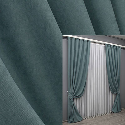 Комплект штор (2шт. 1,5х2,85м.) мікровелюр, колекція "Petek". Колір сіро-блакитний. Код 1507ш 33-0389