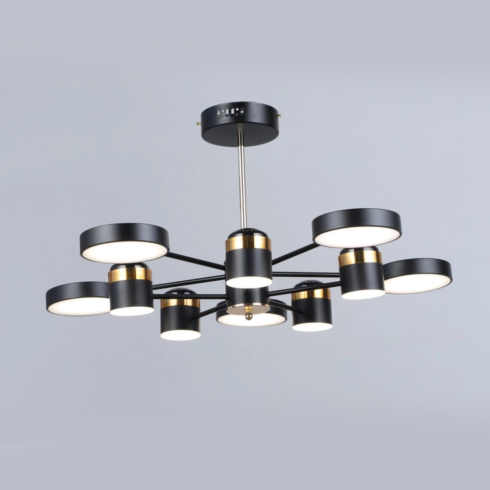 Led-люстра чорного кольору із золотими акцентами, 300W на 10 плафонів, до 25 м² Sirius B YH1102/5+5 BK+FGD, фото 1