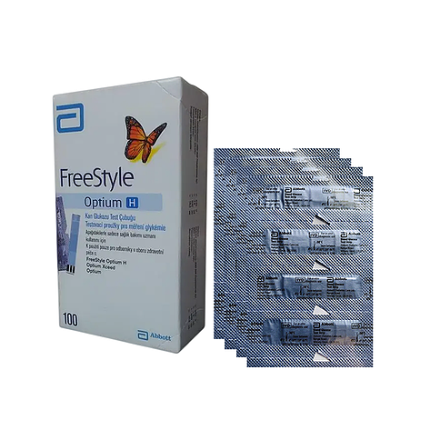 Тест смужки Фрі Стайл Оптіум Н 100 шт. (FreeStyle Optium H)/400 штук, фото 1