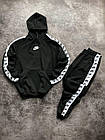Чоловічий зимовий спортивний костюм чорний Nike з лампасами Комплект Найк Худі + Штани на флісі, фото 2