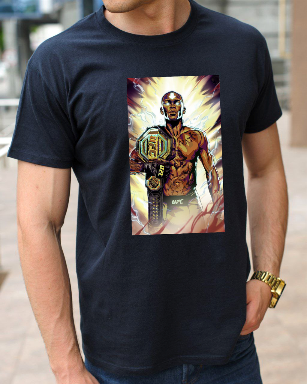 Модна чоловіча футболка з боксерською тематикою принт  Ісраель Адесанья, бавовняна футболка розмір S, фото 1