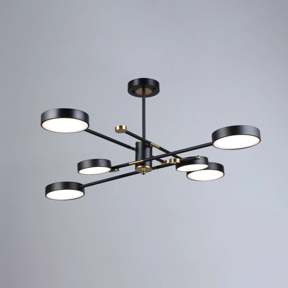 Чорно-золота Led-люстра на 6 плафонів, 132W до 18 м² Sirius B YH1124/6 BK+COP, фото 1