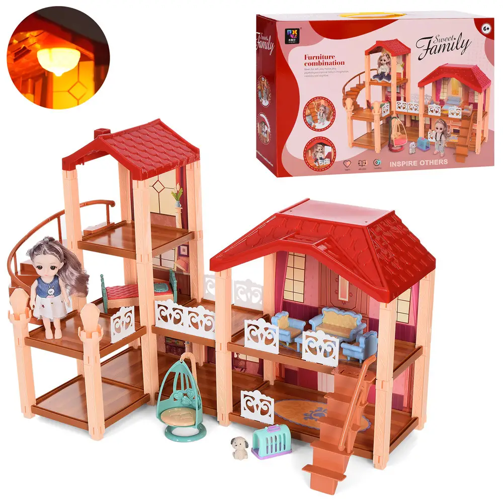 Ляльковий пластиковий будиночок "Sweet family", 2 поверхи, меблі, аксесуари, 2022-109